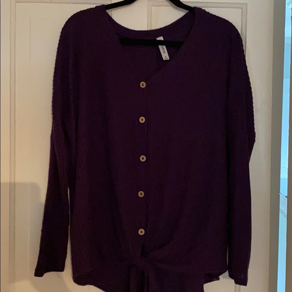 Purple tie front sweater